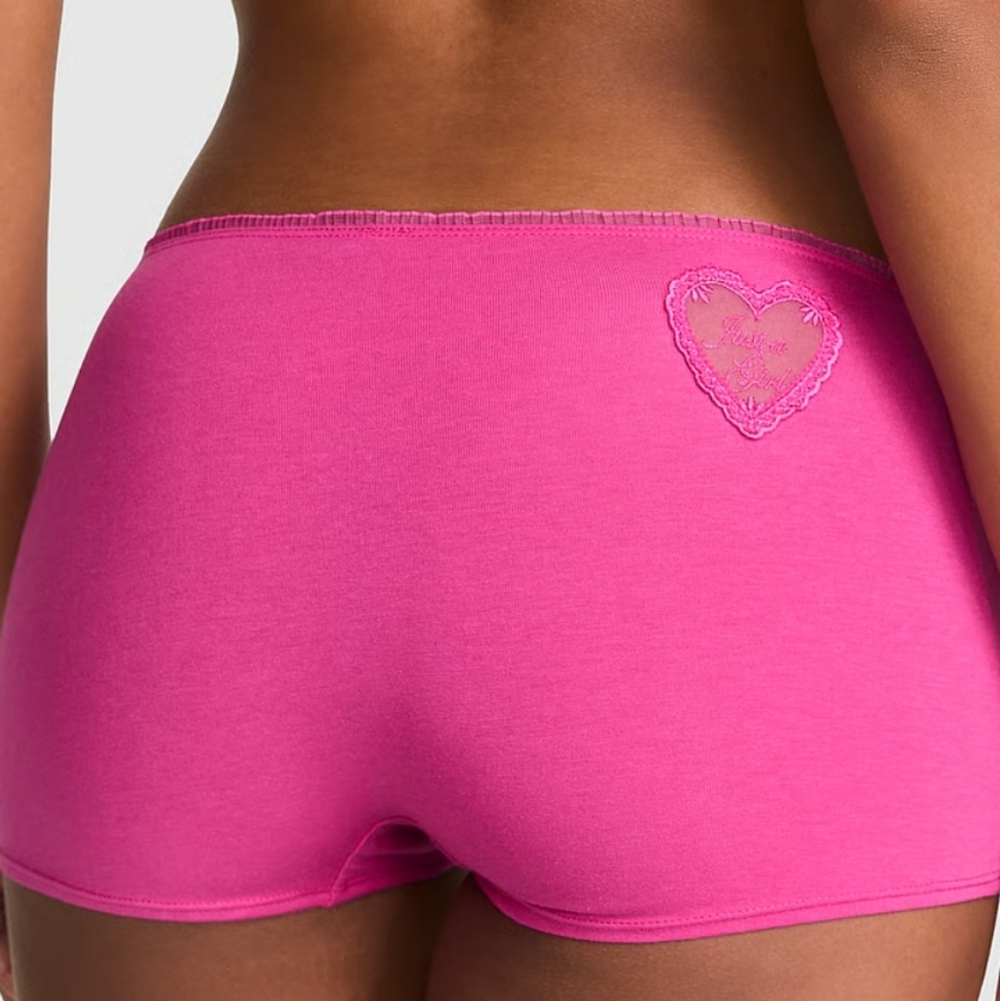 Victoria's Secret PINK Cotton Dorm  Boyshort Pant Pink Fire "Just A Girl"